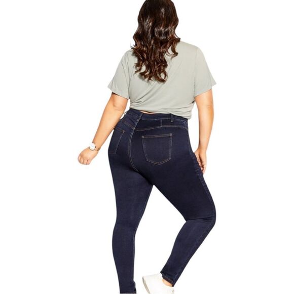 City Chic Plus Size Harley Corset Skinny Jeans, Size 20 Short Dark Rinse— NWOT - Picture 2 of 14